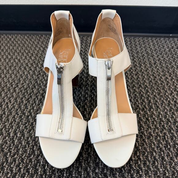Franco Sarto Womens White Leather Myriad Zip Platform Sandals Block Heel Size 11 - Picture 2 of 10